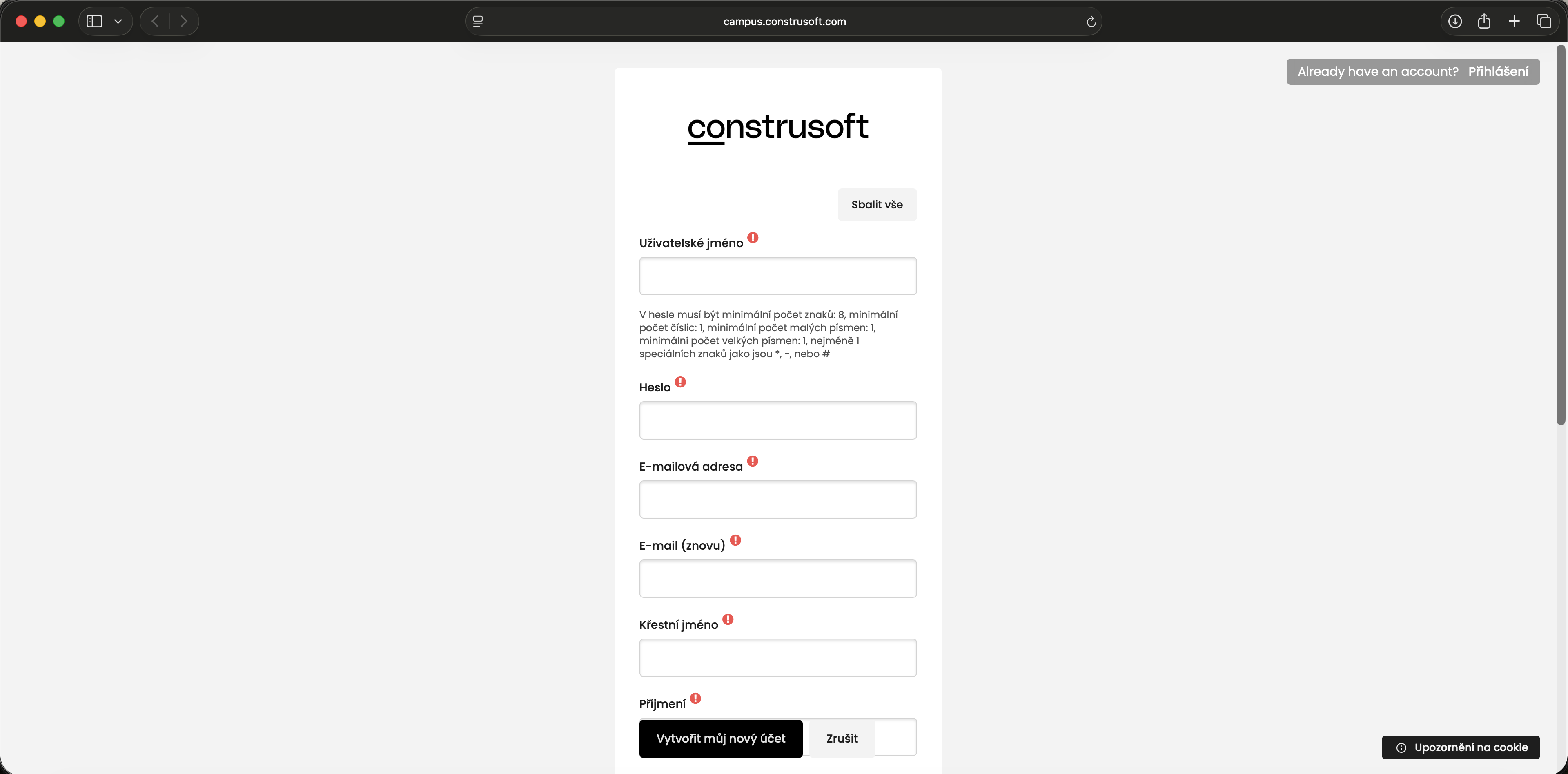 Přihlášení do kurzu