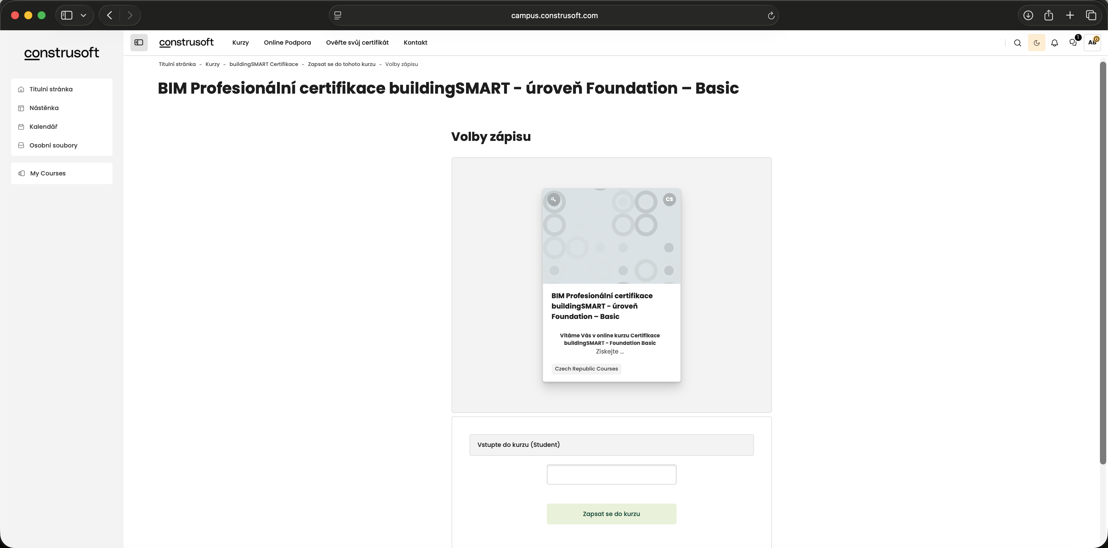 Přihlášení do kurzu