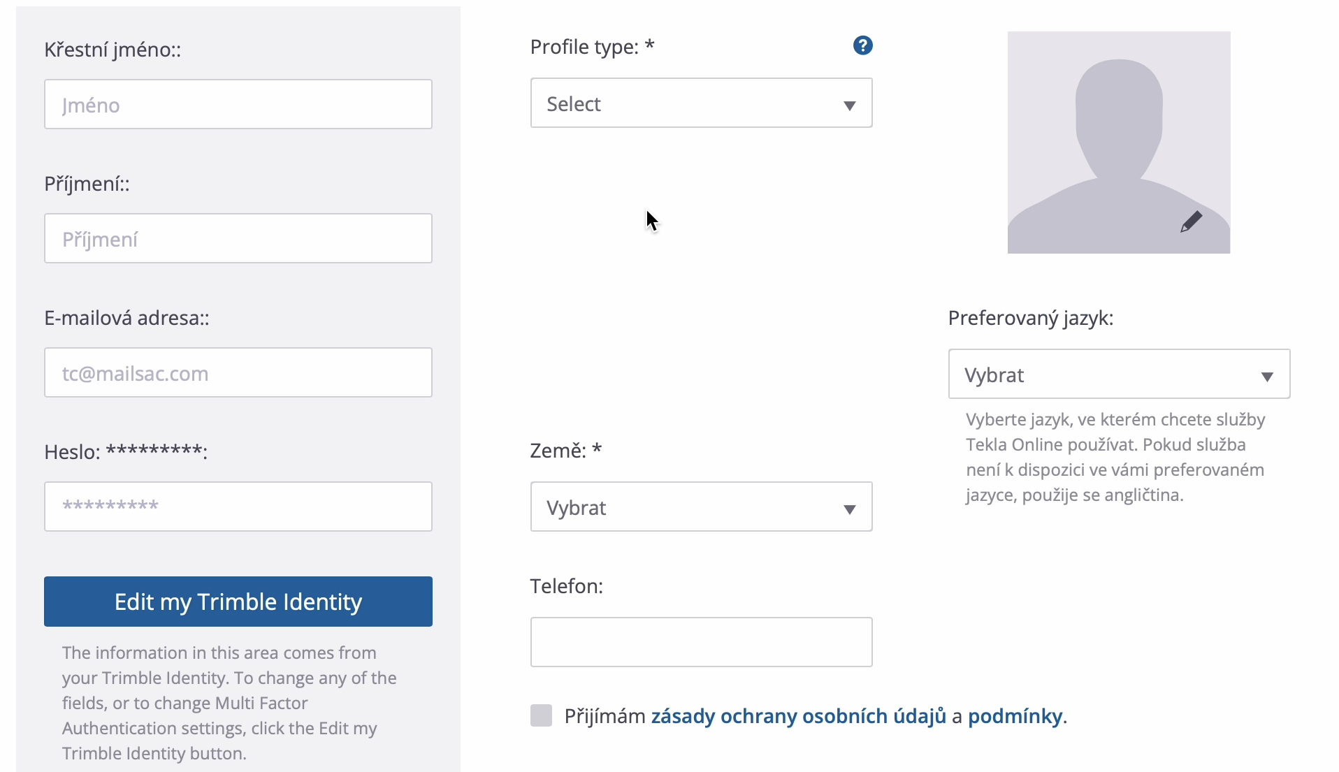 Aktivace Trimble Identity