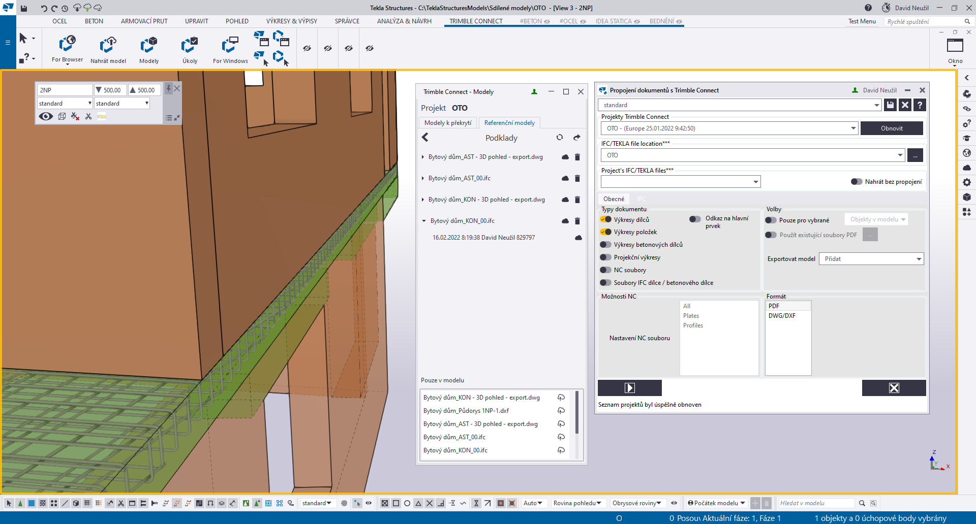 Propojení modelu a výkresů mezi Tekla Structures a Trimble Connect