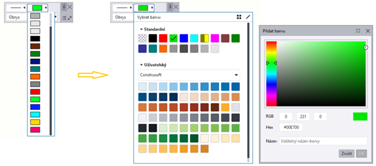 Nové možnosti definování barvy objektů ve výkresech  Ve výkresech si nově můžete vybrat z více barev, případně si 